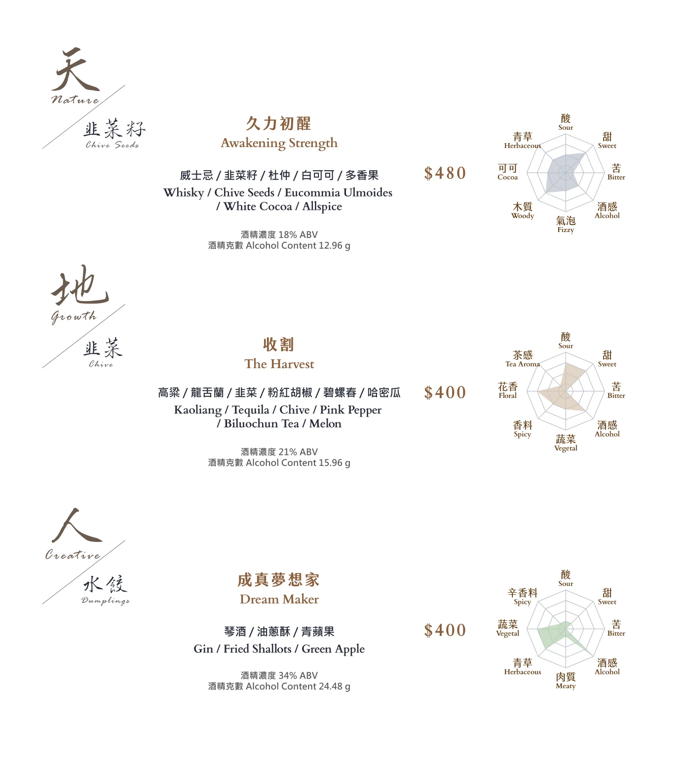 韭菜 系列原版酒單